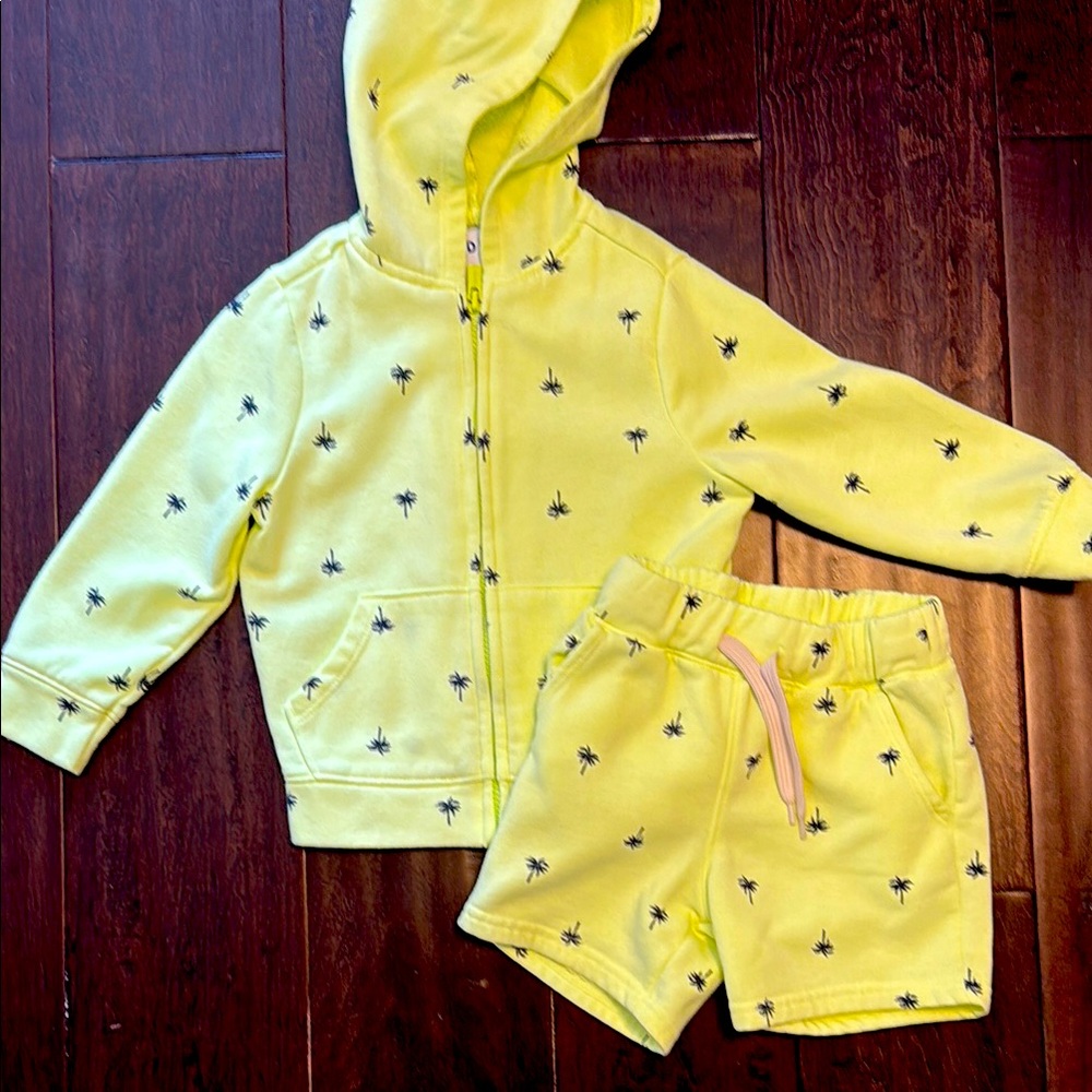 Old Navy Gender Neutral Bright Hoodie and Shorts Set with Palm Tree Print!